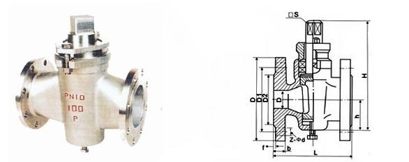 二通法兰不锈钢旋塞阀结构图