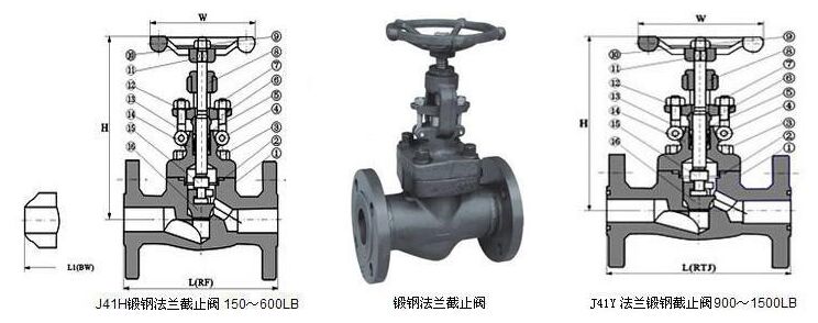 锻钢法兰端截止阀结构图