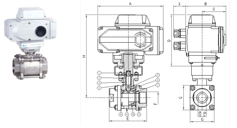 Q911N电动高压丝口球阀结构图