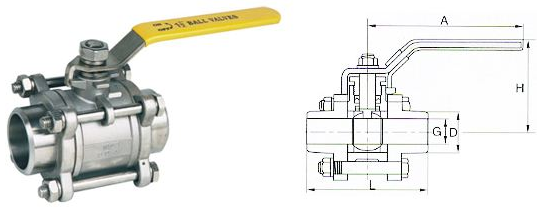 三片式对焊球阀结构图