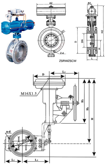 气动薄膜、活塞调节蝶阀ZMAW、ZSCW结构图