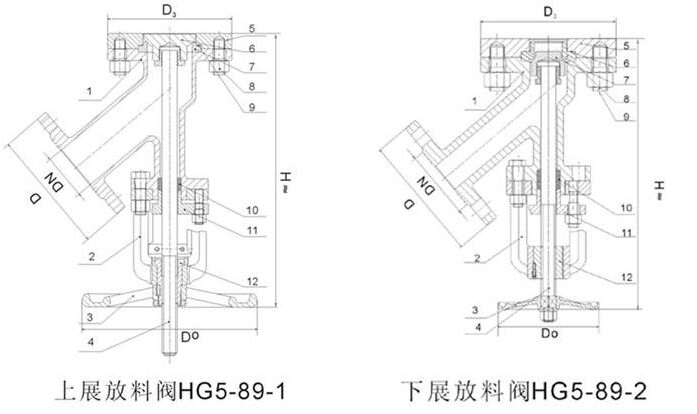 HG5-81上展式保温放料阀结构图